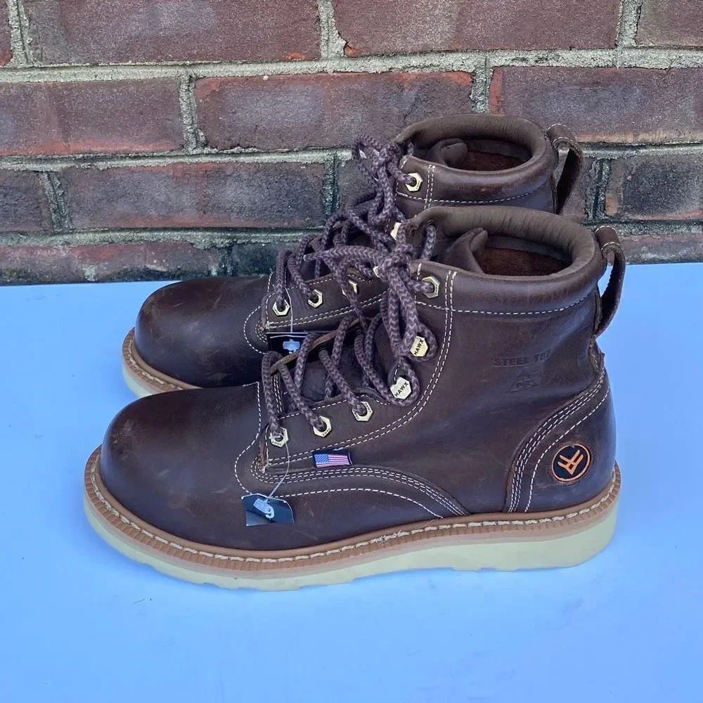 HAWX MEN'S USA WEDGE WORK BOOTS - STEEL TOE Size 9D